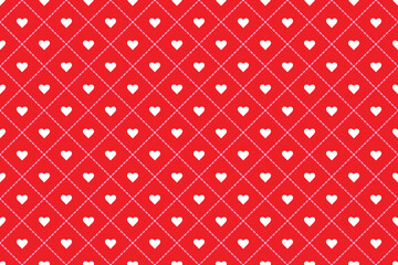 Seamless pattern with white hearts and red checkered