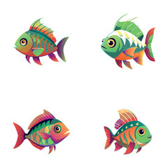 Fototapeta premium Vibrant tropical fish illustrations celebrating ocean wonders. Perfect for marine-themed designs.