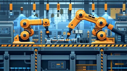 Fototapeta premium Advanced Robotics in Action: Illustrate robots performing complex tasks in an industrial setting, emphasizing their precision and capabilities.