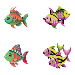 Naklejka premium Vibrant tropical fish illustrations celebrating ocean wonders. Perfect for marine-themed designs.