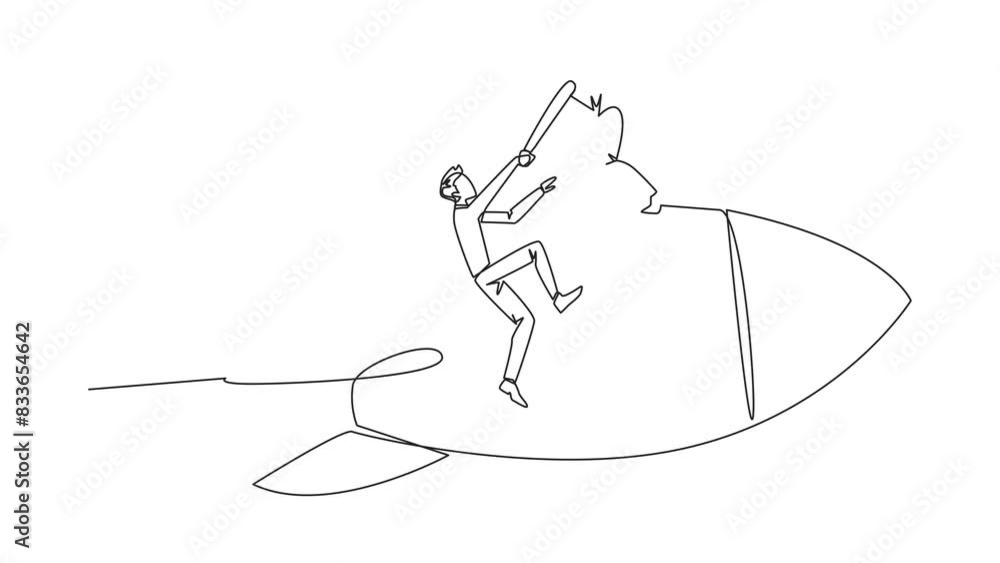 Aufkleber self drawing animation of single continuous line drawing businessman helps colleague climb flying ro