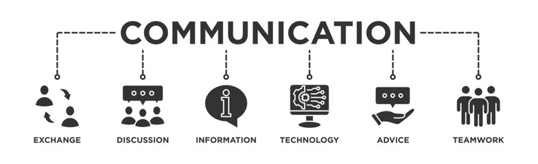 Communication banner web icon vector illustration concept with icon of exchange, discussion, information, technology, advice, and teamwork