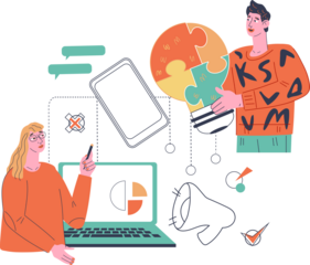 Business people in an online meeting, colleagues communicating online via conference chat app, flat vector illustration on white background. Business team meeting or corporate training.