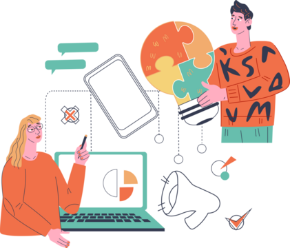 Business people in an online meeting, colleagues communicating online via conference chat app, flat vector illustration on white background. Business team meeting or corporate training.