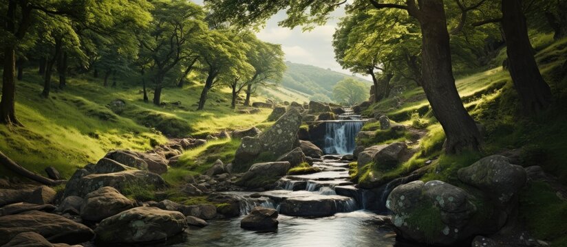 Water roll running down the hill. Creative banner. Copyspace image