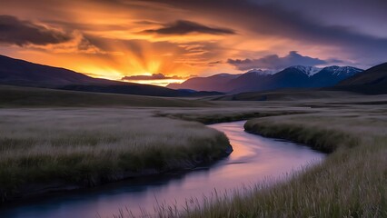 Fototapeta premium Tatra National Park, a lake in the mountains at the dawn of the sun