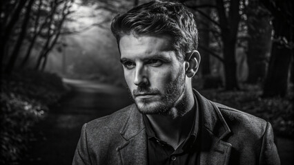Black and white close-up portrait of an elderly black man with a thoughtful expression