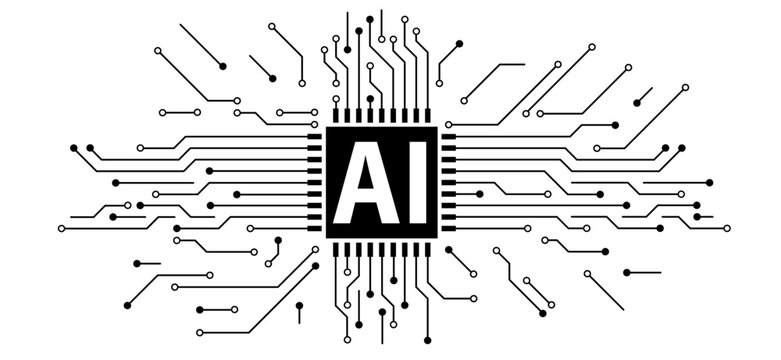 Artificial intelligence AI pictogram. Technology related to artificial intelligence, computers and systems that are intelligent, graphic of robot. Vector ai generated logo or symbol. Tech icon