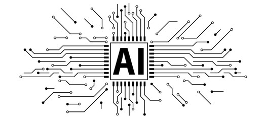 Artificial intelligence AI pictogram. Technology related to artificial intelligence, computers and systems that are intelligent, graphic of robot. Vector ai generated logo or symbol. Tech icon