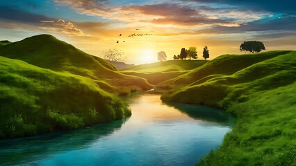 Tatra National Park, a lake in the mountains at the dawn of the sun