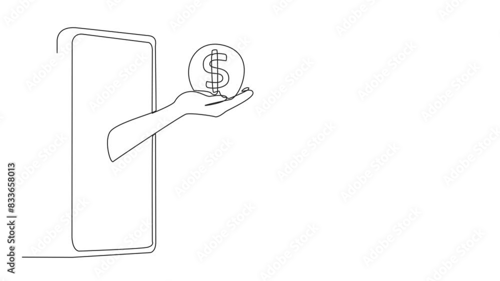 Aufkleber animated self drawing of continuous line drawing the hand comes out from the middle of smartphone ho