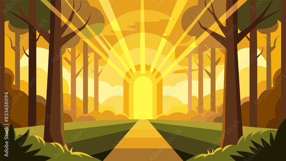 Poster the golden rays of the sun breaking through the trees creating a natural cathedral for the easter se