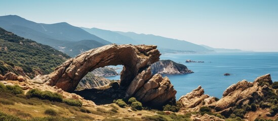 Fototapeta premium corsica rock formation. Creative banner. Copyspace image
