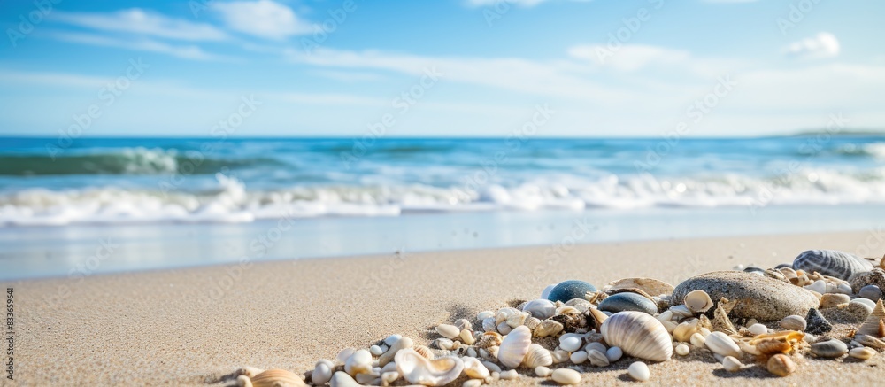 Aufkleber beach in the morning select focus with shallow depth of field. creative banner. copyspace image