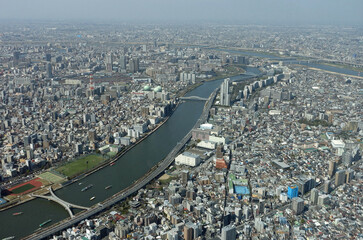 Blick vom Tokyo Sky Tree auf Sumida, Asakusa und den Sumida River