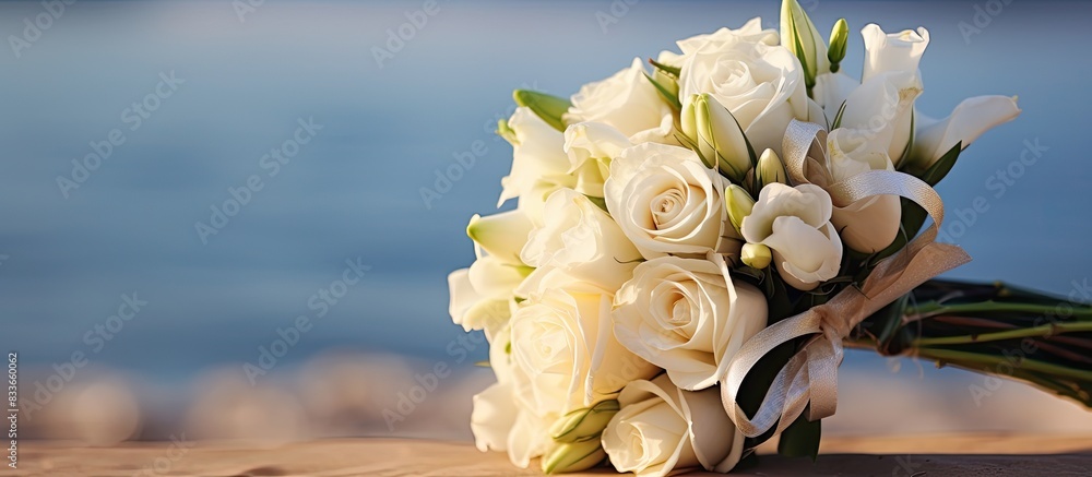 Poster wedding bouquet with beautiful white flowers. Creative banner. Copyspace image