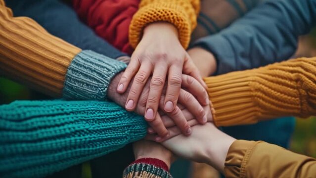 A group of people clapping hands as a symbol of teamwork People in human relationships who assist their peers.