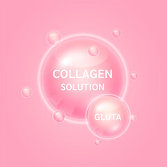 Collagen solution and glutathione serum drop. getting younger. For cosmetic advertising. Medical beauty concept. 3D Vector EPS10.