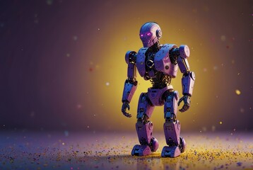 Halloween Robot Skull Against a Purple Background.