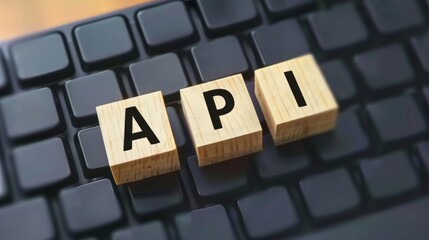 Wooden blocks with the text API on top of keyboard
