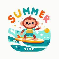 vector cute summer monkey surfing t-shirt art design