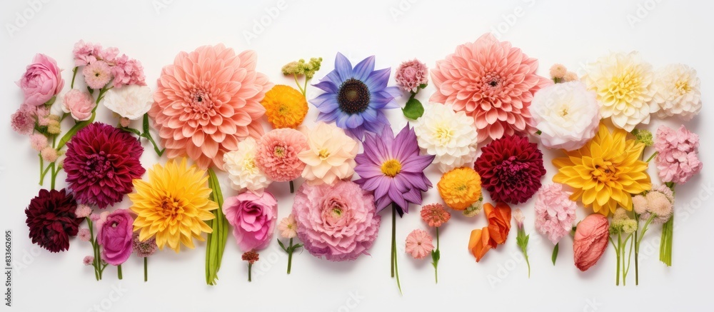 Aufkleber top view of head shot flowers full depth of field on the photo big collection set of various colorfu