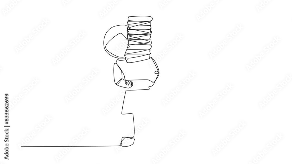 Aufkleber animated self drawing of continuous line drawing astronaut carrying tall stack of books covering its