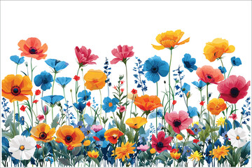 Obraz premium Collection of summer flowers, Beautiful colorful flowers, Colorful meadow with various flowers in bloom, Colorful meadow and garden flowers, Colorful summer flowers, Vector illustration 