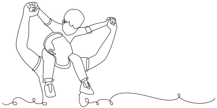Fathers day line art style vector illustration, father and son line art illustration	