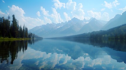 Breathtaking Mountain Lake Reflection in Pristine Wilderness Landscape
