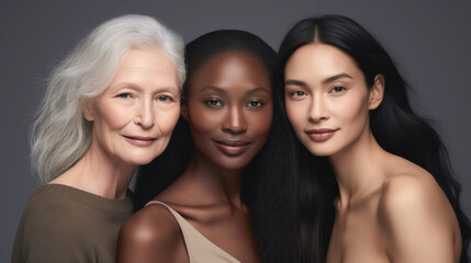 Three women smiling and posing for a group photo