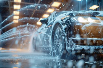 While using the self-service carwash, I noticed how the foam clings to the car's surface, making it easier to wash away grime with the sprinkling water