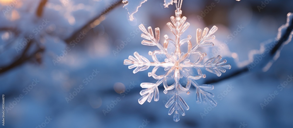 Poster a snowflake shaped christmas ornament adorned the branches of the tree leaving enough space for the 