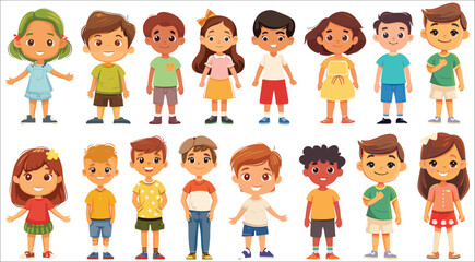 Set of littel boy and girl character in different poses, Cute kids cartoon character with different expressions, Cute children characters, Happy kids cartoon collection, Cartoon kids, Children, Happy