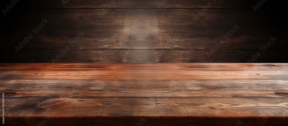 Poster a wooden table with no items on it suitable for creating display montages with copy space image
