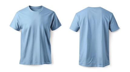 Plain blue t-shirt front and back view for mockup in white background	
