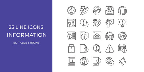 Information icon set vector design illustration stock editable stroke. megaphone, danger, phone and more