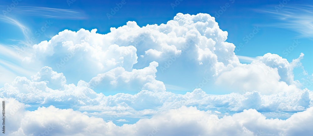 Poster the sky is filled with an abundance of small white clouds creating a picturesque scene for a copy sp