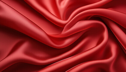 Obraz premium Red silk fabric with folds and small waves .