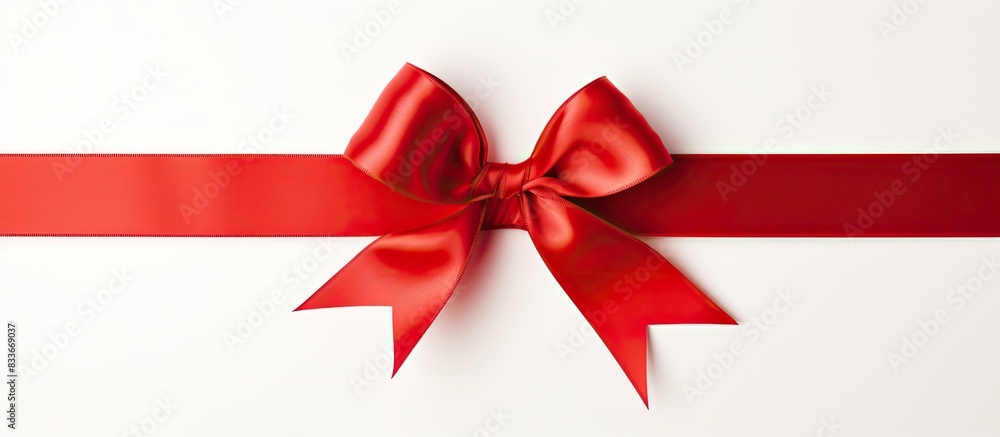 Poster a shiny red ribbon stands out against a clean white background providing ample copy space for text o