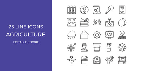 Agriculture icon set vector design illustration stock editable stroke. eggs, fertilizer, seed and more