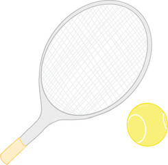 Cartoon tennis racket and yellow tennis ball minimal style.eps