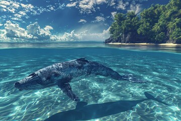 Graceful Whale Gliding Through Pristine Ocean Waters - Serene Seascape Beauty