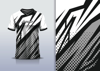 Sport jersey design template mockup stripe line racing polka dots for football soccer, running, esports, black white color	