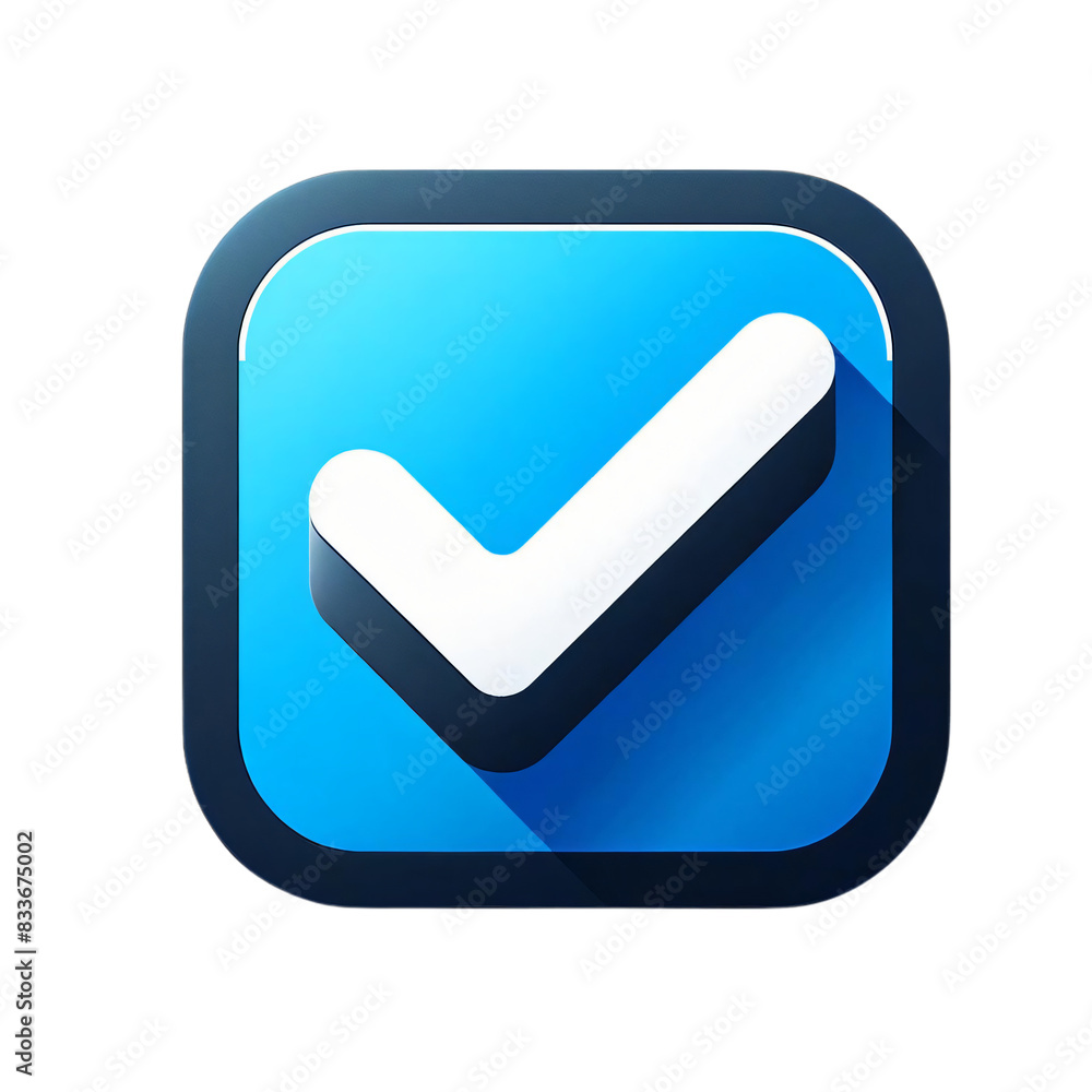 Poster a blue and black checkmark icon inside a square with rounded corners on a transparent background. th