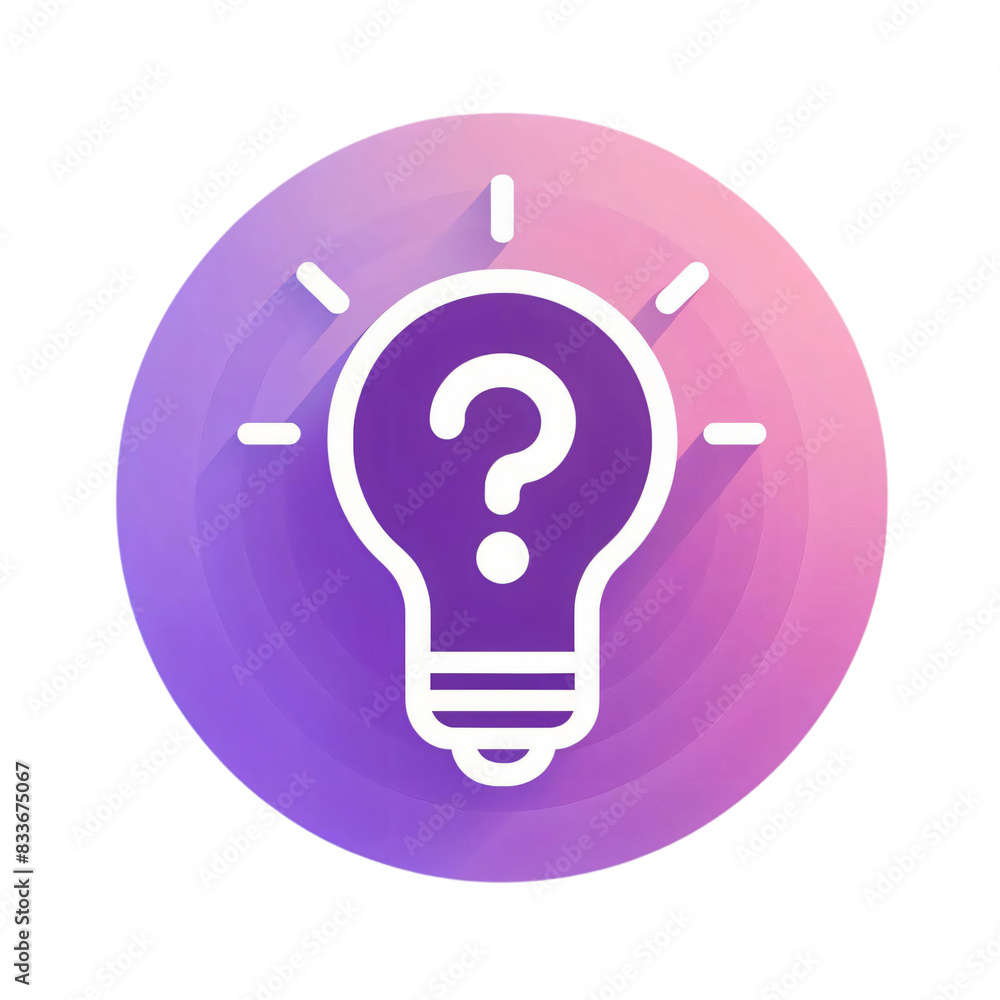 Poster a flat icon featuring a light bulb with a question mark inside it on a transparent background. the l