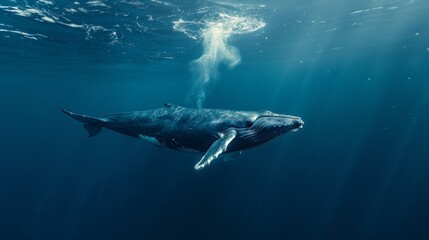Fototapeta premium Majestic Whale Swimming in Clear Blue Waters Under Natural Light