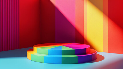 A podium mockup decorated with LGBTQ pride-themed, rainbow mockup, colorful mockup