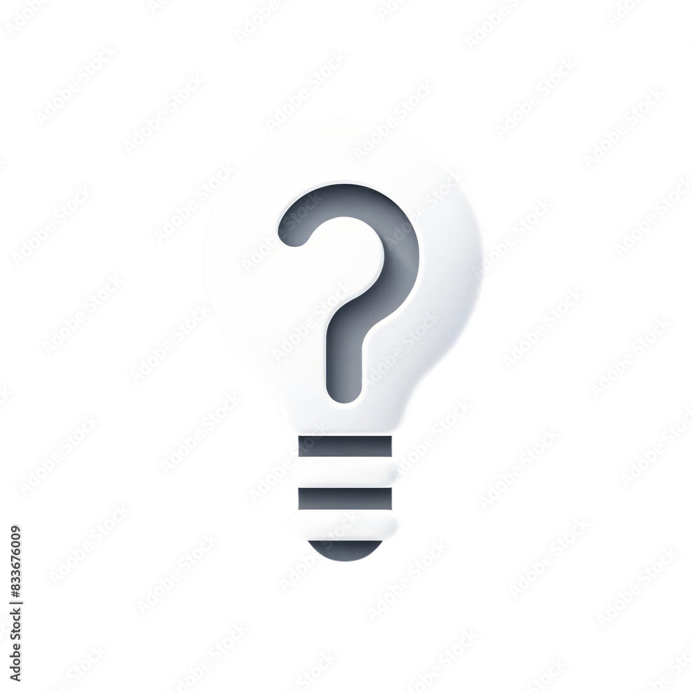 Poster a white light bulb icon with a question mark inside it on a transparent background. the icon is simp
