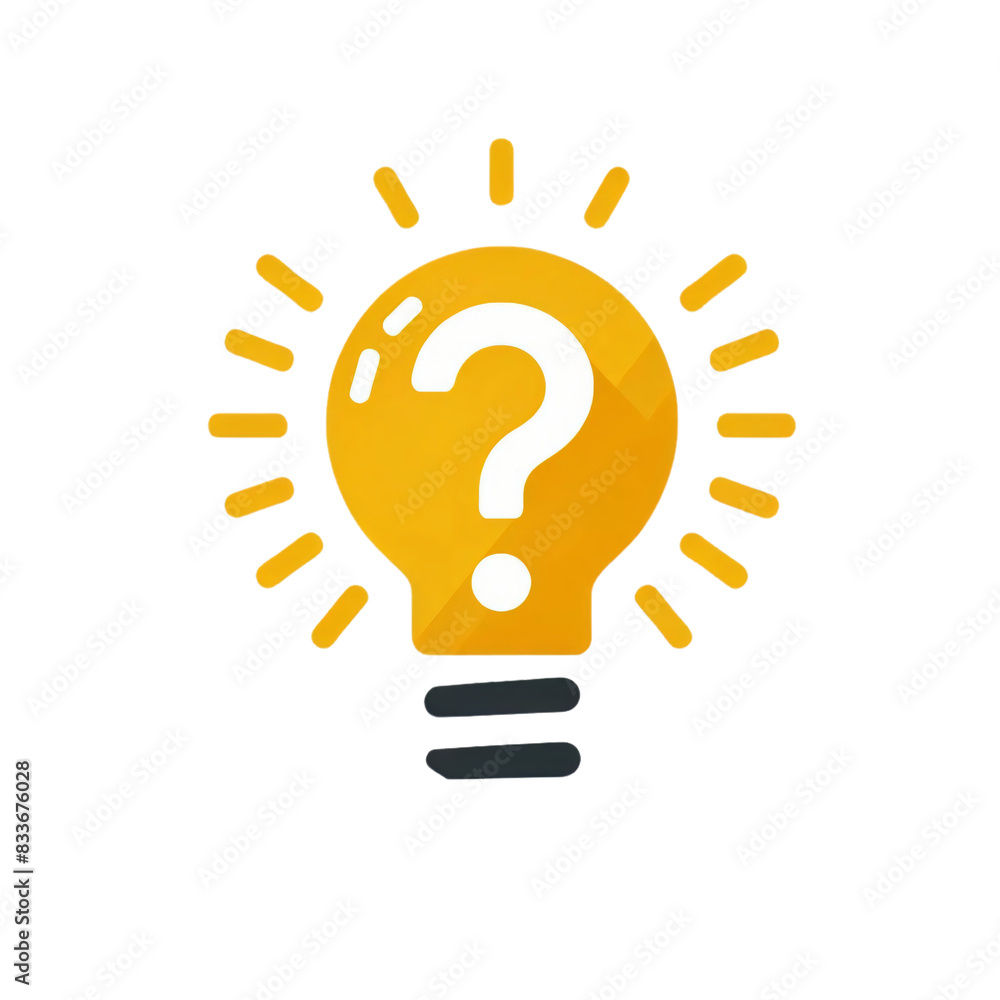 Poster a stylized yellow lightbulb icon with a question mark inside it on a transparent background. the lig